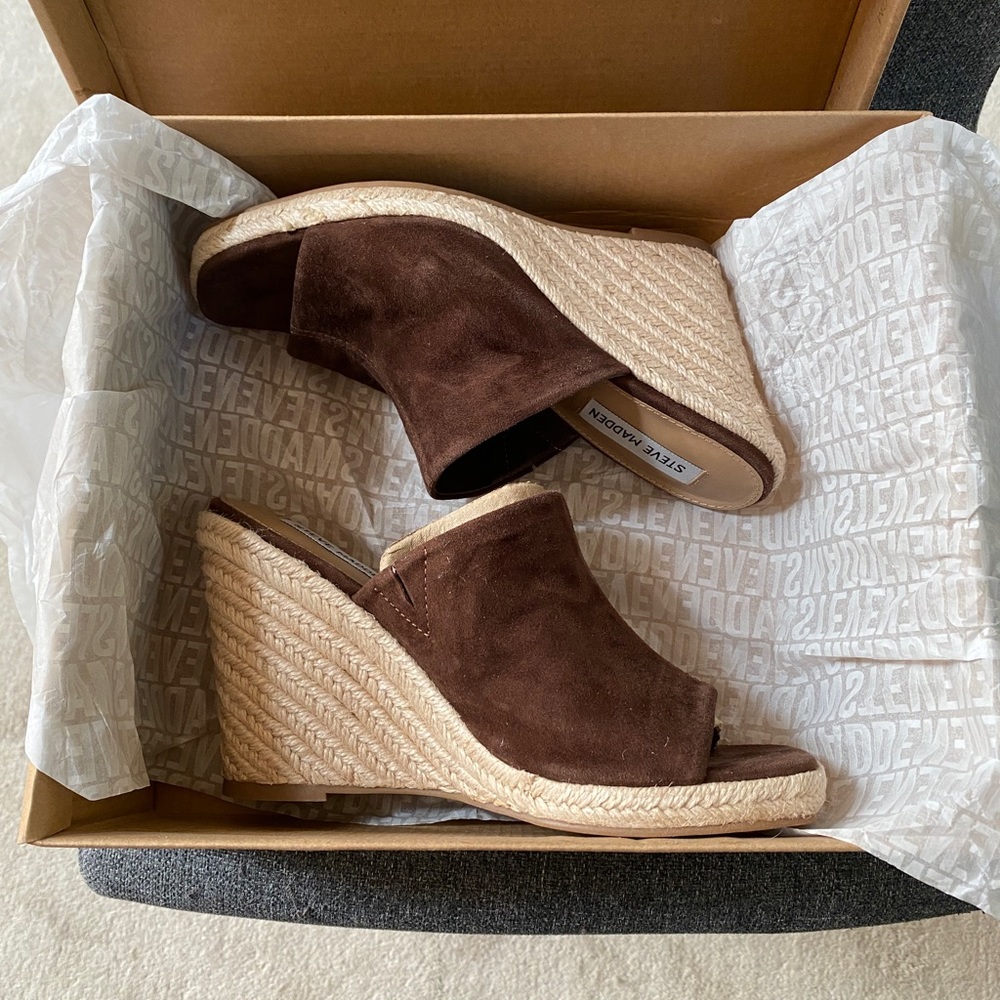 STEVE MADDEN Suede Leather Espadrille Wedge Sandals